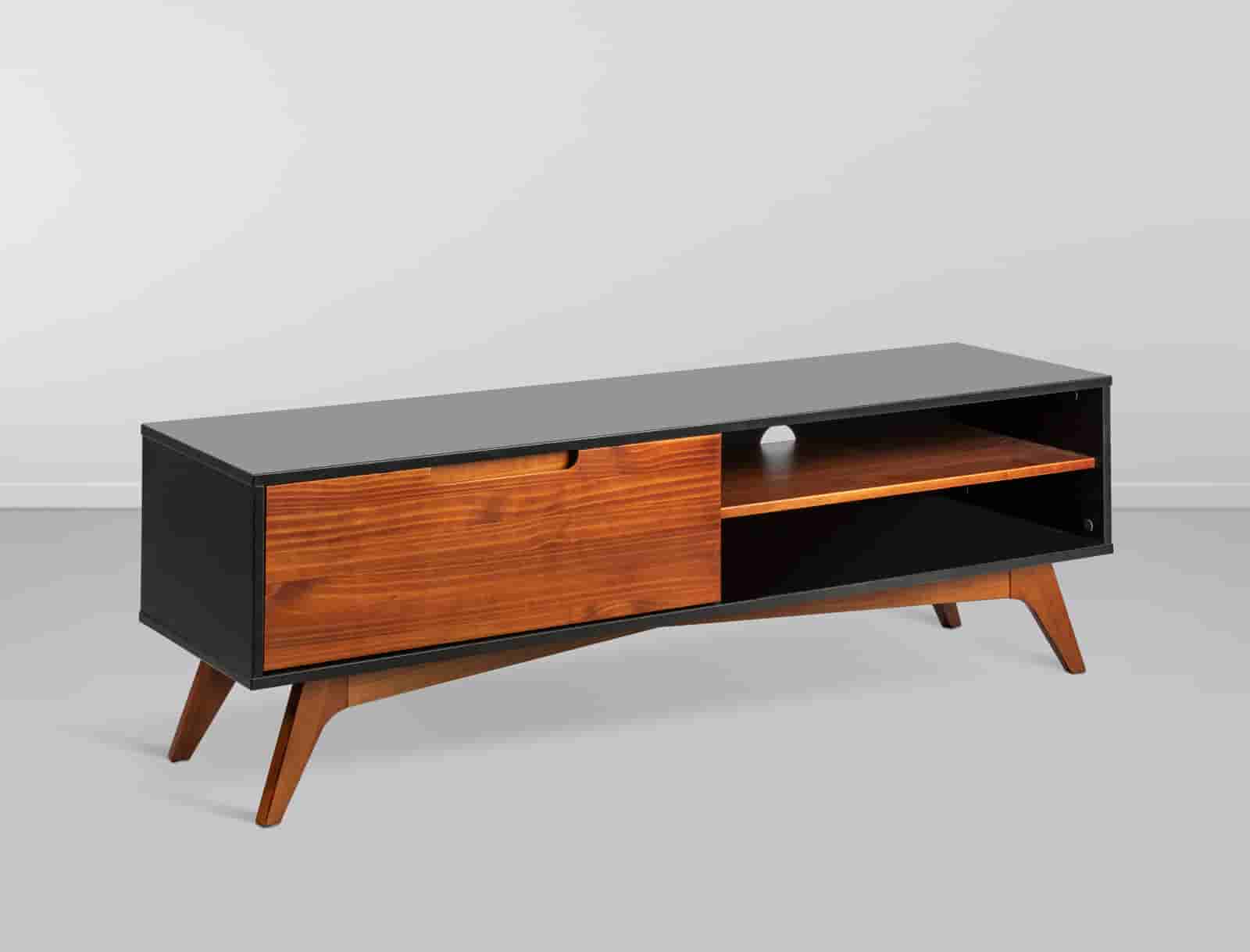 Rack Arruda 1 Gaveta - Preto/ Nozes L:1,60 P:0,40 A:0,50