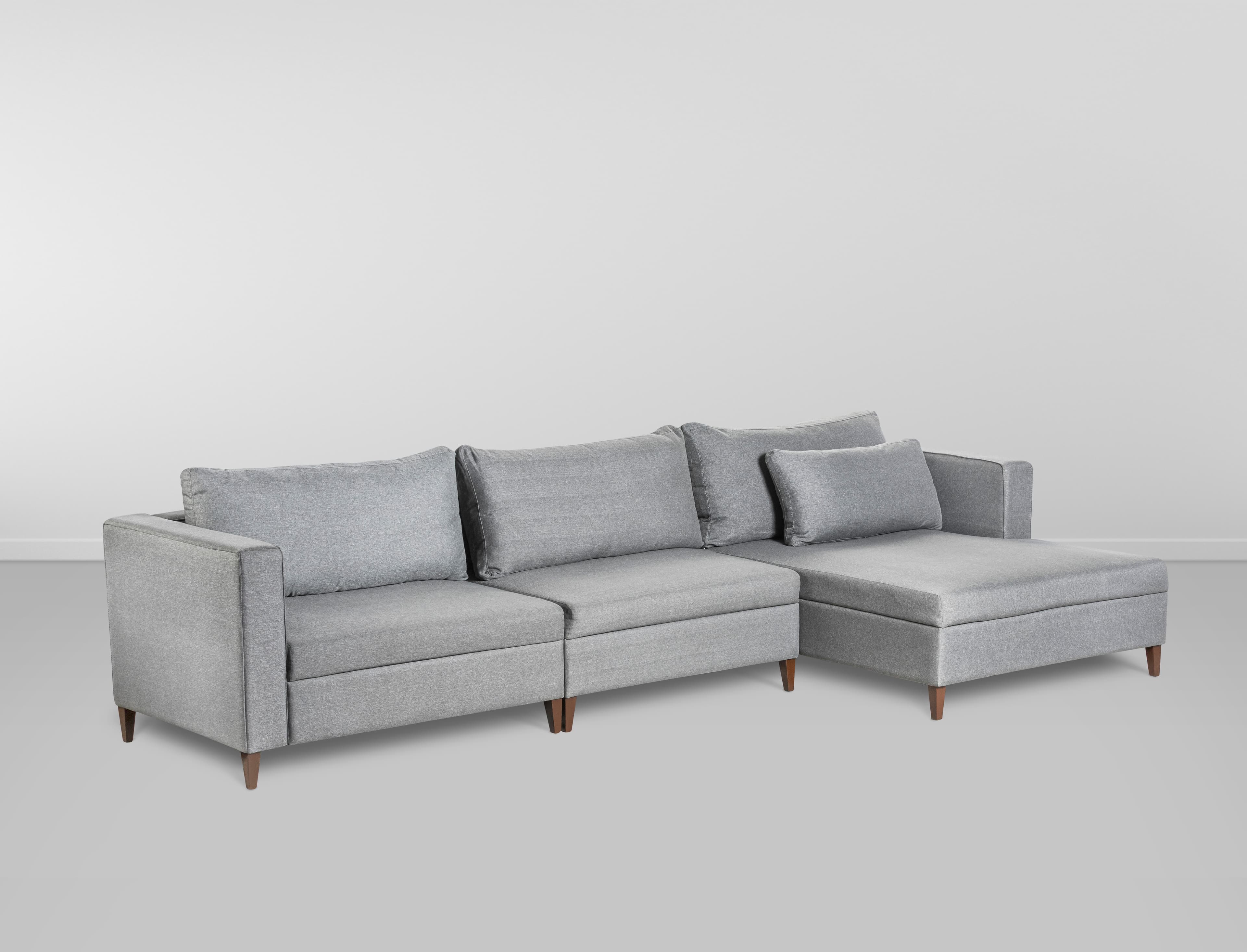 Cj. Sofa Vedel c/ Chaise Esquerdo + Almofadas - Cinza Escuro L:3,45m
