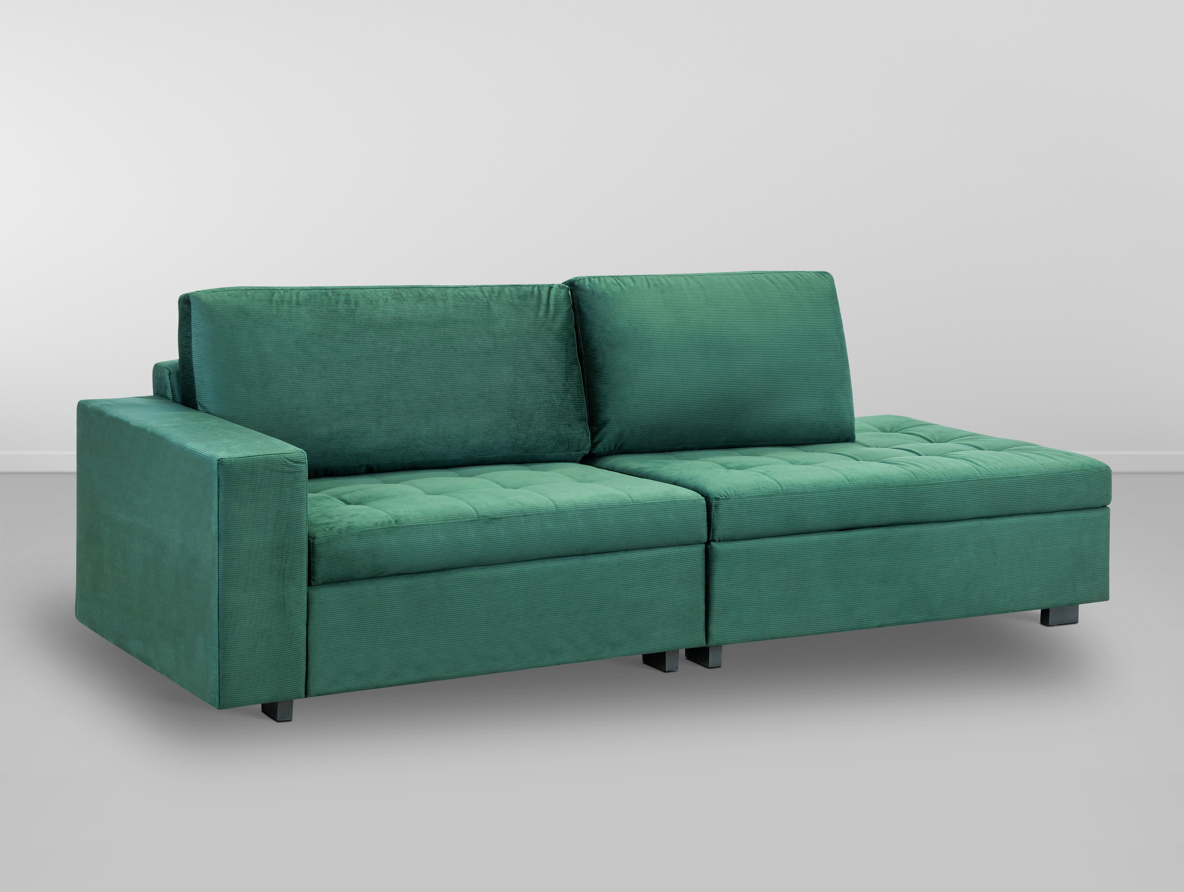 Cj. Sofa Caraiva Mod. S/Braco Esqu. C/Braco Direito - Verde Veludo Canelado L:2,4m