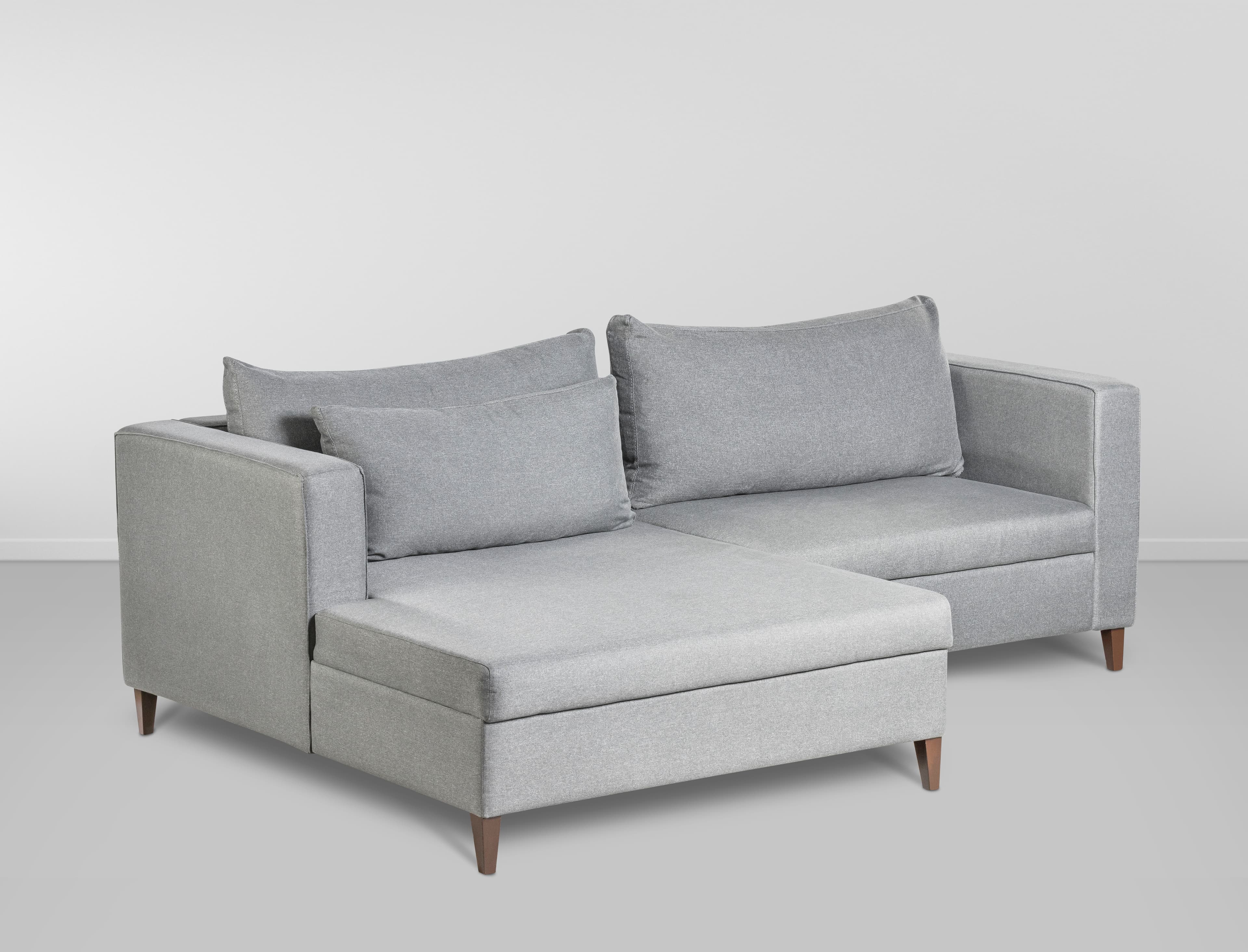 Cj. Sofa Vedel c/ Chaise Direito + Almofadas - Cinza Escuro L:2,4m