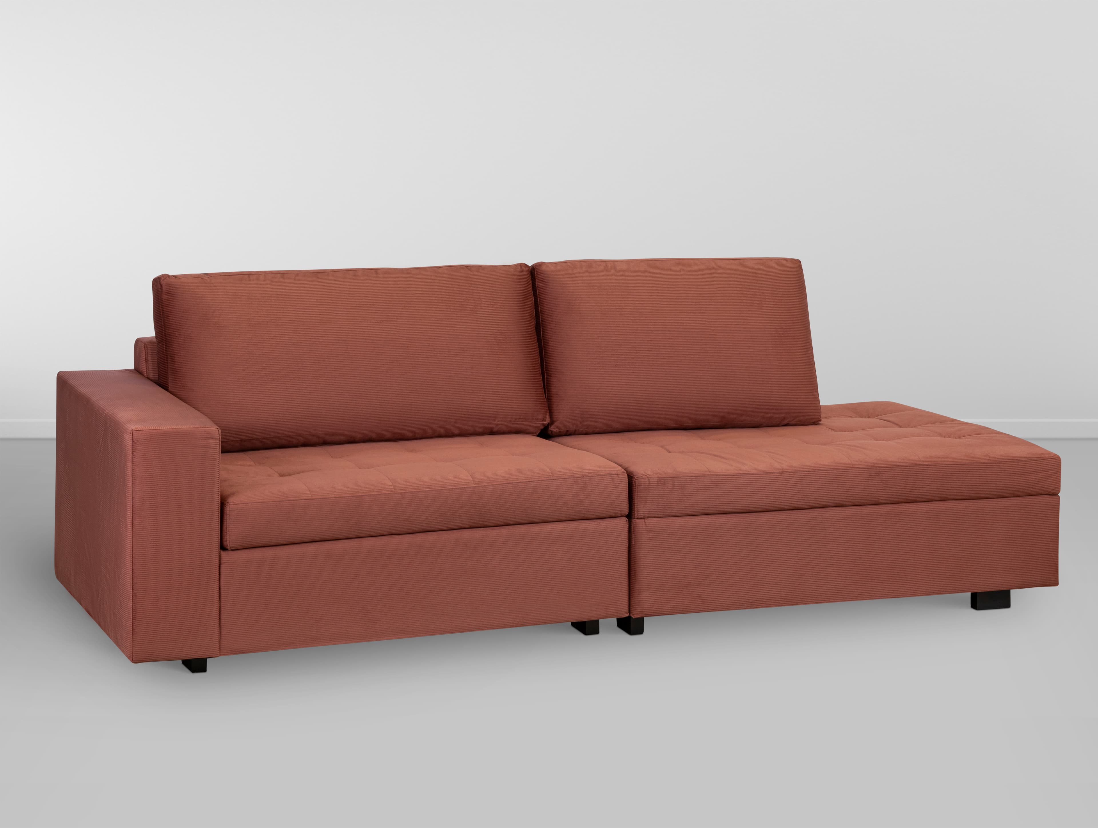 Cj. Sofa Caraiva Mod.S/Braco Esqu. C/Braco Direito - Rosa Veludo Canelado L:2,4m