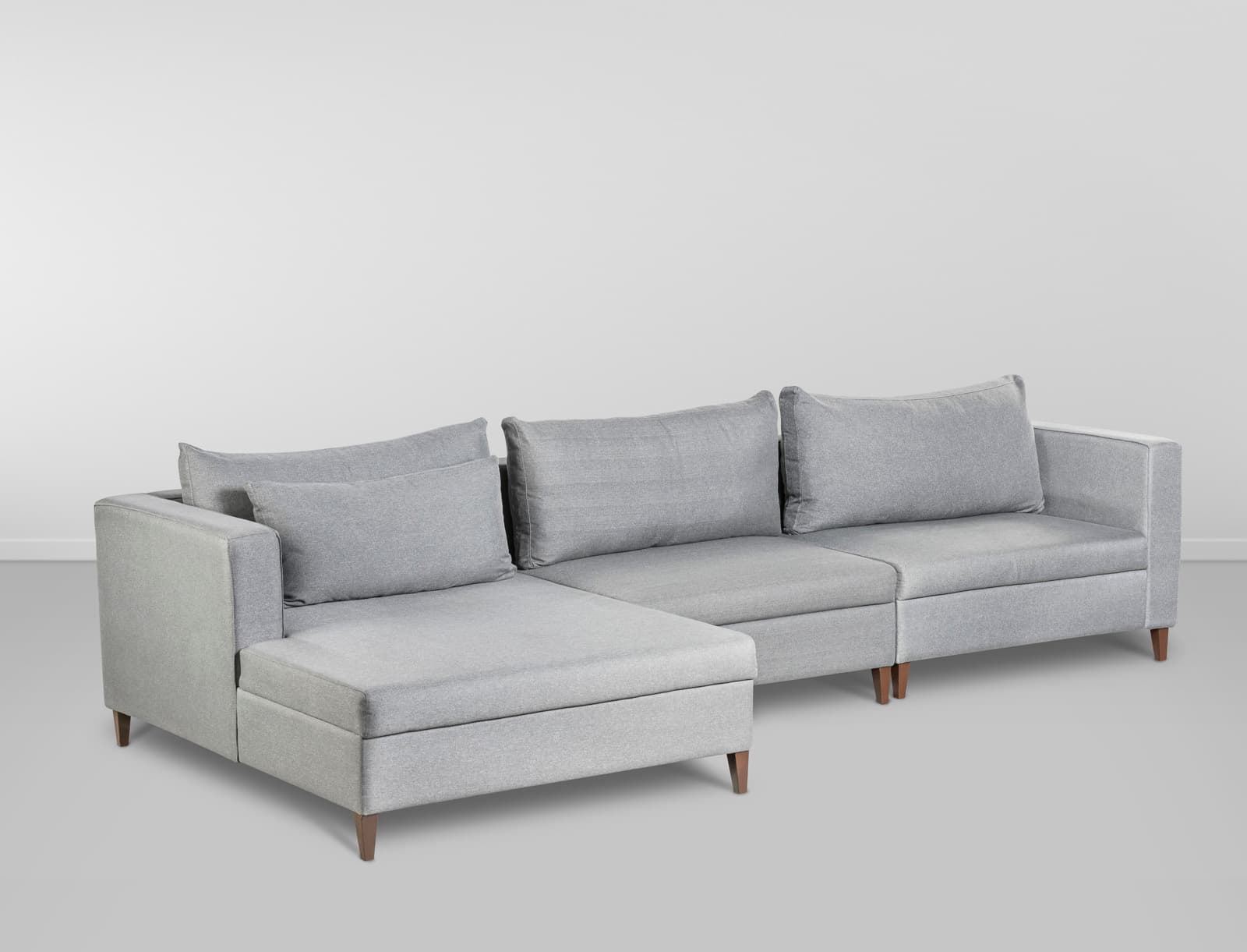 Cj. Sofa Vedel c/ Chaise Direito + Almofadas - Cinza Escuro L:3,45m